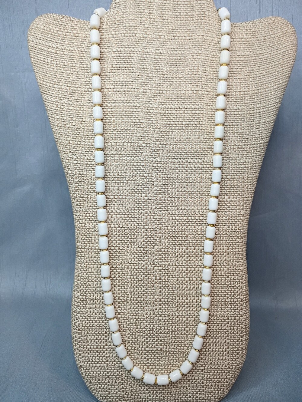 Classic White Beaded Long Necklace